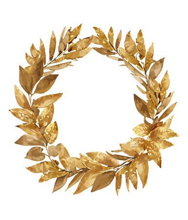 Golden laurel wreath isolated on white background. Watercolor illustration.のイラスト素材