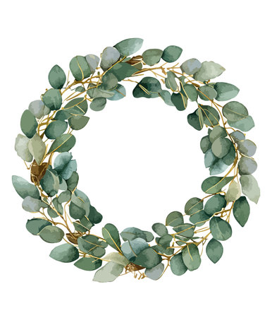 Eucalyptus wreath. Watercolor hand drawn illustrationのイラスト素材
