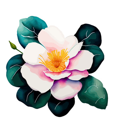 Illustration of a beautiful camellia flower on a white backgroundのイラスト素材