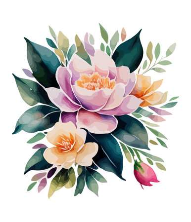 Beautiful watercolor floral bouquet with peonies. Vector illustration.のイラスト素材