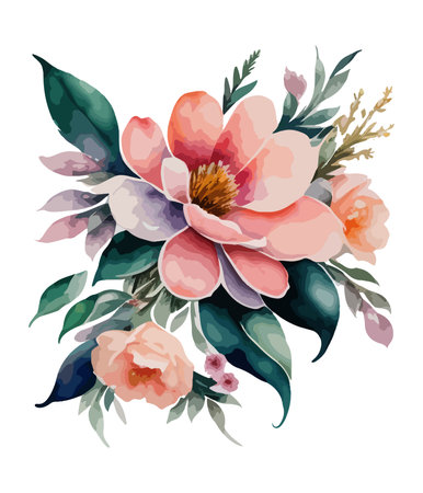 Watercolor floral bouquet with peony flowers. Vector illustration.のイラスト素材