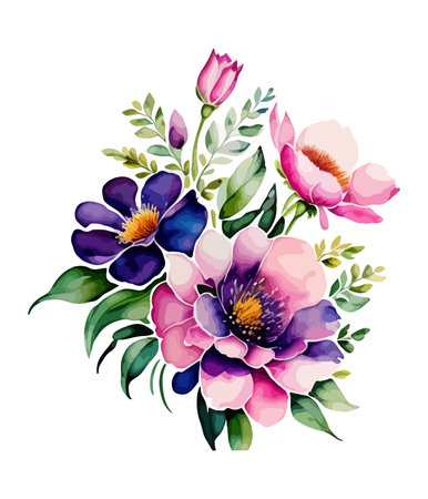 Beautiful watercolor bouquet with peony flowers. Vector illustration.のイラスト素材