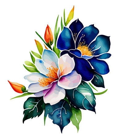 Beautiful floral bouquet with blue and white flowers. Vector illustration.のイラスト素材