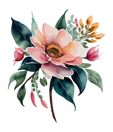 Watercolor peony flowers bouquet. Hand painted vector illustration.のイラスト素材
