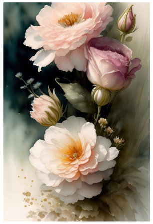 Abstract floral background with white and pink roses, watercolor painting.のイラスト素材