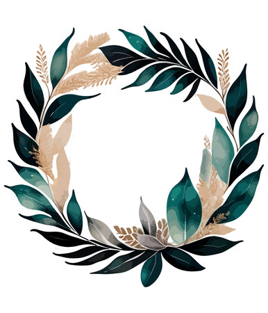 Watercolor floral wreath with leaves and branches. Vector illustration.のイラスト素材