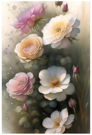 Beautiful roses in pastel colors on a light background. Hand-drawn illustration.のイラスト素材