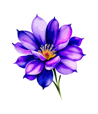 Beautiful purple flower isolated on white background. Watercolor illustration.のイラスト素材