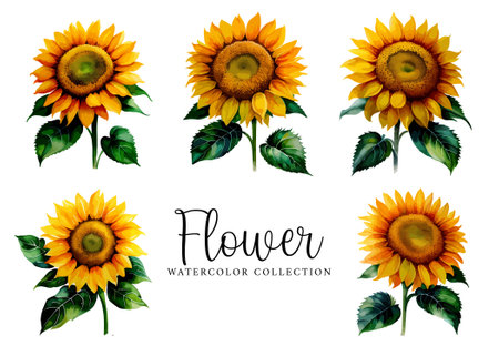 Set of hand drawn sunflowers isolated on white background. Vector illustration.のイラスト素材