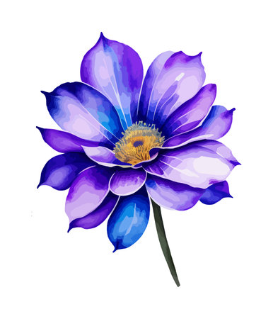 Blue flower isolated on white background. Watercolor hand drawn illustration.のイラスト素材
