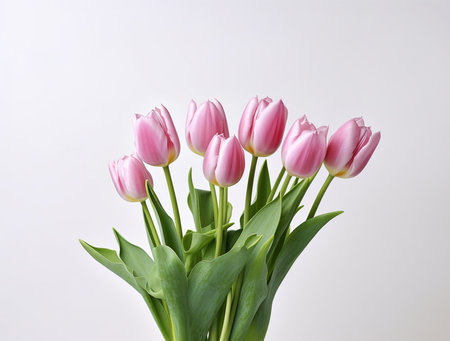 Bouquet of pink tulips on white background, close upの素材