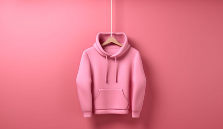Pink hoodie hanging on a clothes hanger. 3d renderingの素材