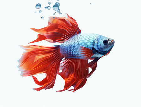 Capture the moving moment of red siamese fighting fish isolated on white background. betta fish.の素材