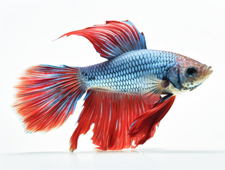 Capture the moving moment of red-blue siamese fighting fish isolated on white background. betta fish.の素材