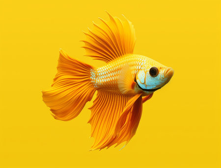 Siamese fighting fish isolated on yellow background. Betta fish.の素材