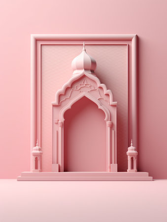3d illustration of a pink background with islamic ornamentsの素材