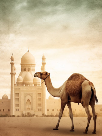 Camel in front of Taj Mahal in Agra, Indiaの素材