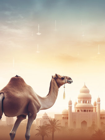 Camel in front of Taj Mahal in Agra, Indiaの素材