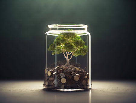 Tree in a glass jar. Ecology concept. 3D Renderingの素材