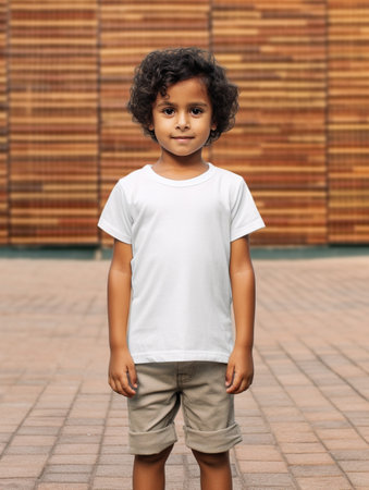 Portrait of a cute little african american boy wearing a white t-shirtの素材