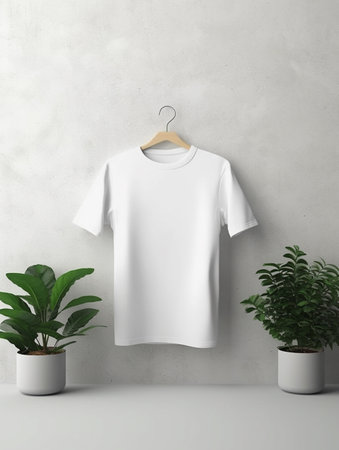 Blank white t-shirt mockup on hanger, 3d renderの素材