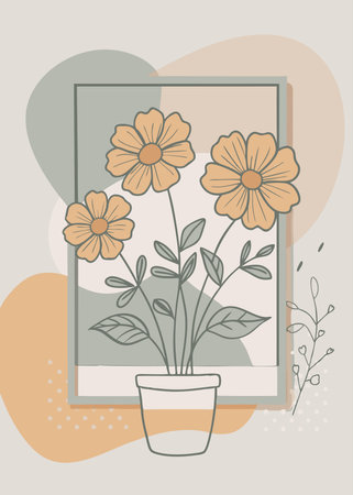 Flower pot with daisies. Vector illustration in flat styleのイラスト素材