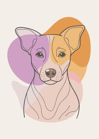 Hand drawn vector illustration of a dog on a background of colored spots.のイラスト素材