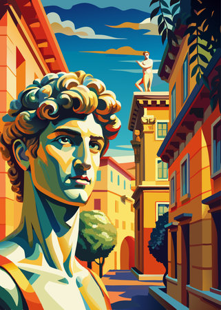 Statue of Michelangelo in Florence, Italy. Vector illustration.のイラスト素材