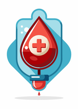Blood donation flat icon. Blood drop with cross sign. Vector illustrationのイラスト素材