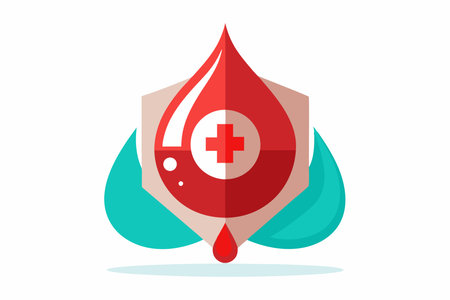 Blood donation logo. Red blood drop with cross. Vector illustration.のイラスト素材