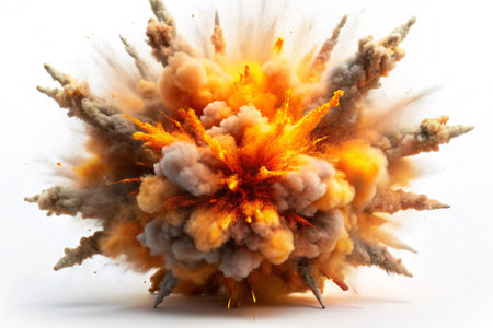 Explosion of colored smoke on white background. 3D illustration.の素材