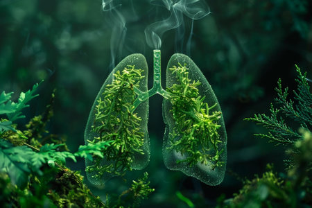 Lungs and smoke on a dark background. 3d renderingの素材