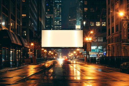 Blank billboard on the road at night in New York City.の素材