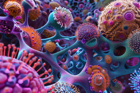 3d illustration of  virus cells, computer generated abstract background for medical, science and researchの素材