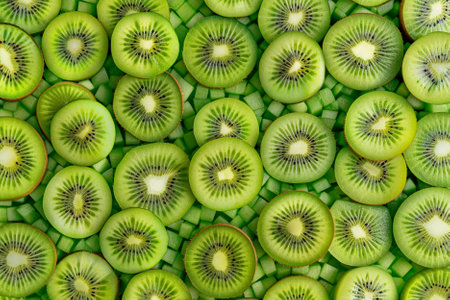 Kiwi fruit and sliced kiwi background, top viewの素材