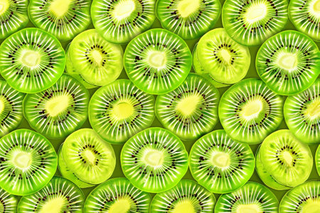 Kiwi fruit background. Close up of kiwi fruit slicesの素材