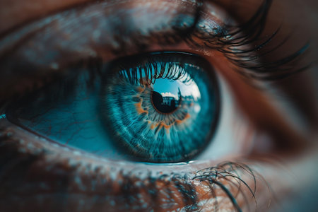 Close-up of a human eye with blue iris. Macro shotの素材