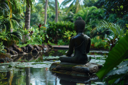 Buddha statue in the garden with natural background, Thailand.の素材
