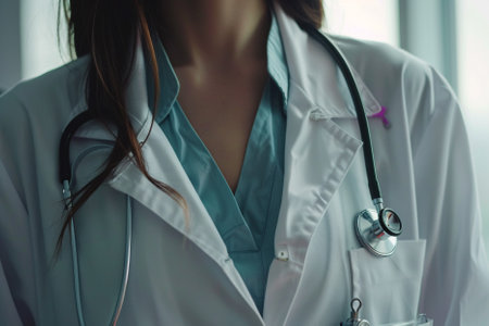 Close-up of a female doctor with a stethoscope.の素材