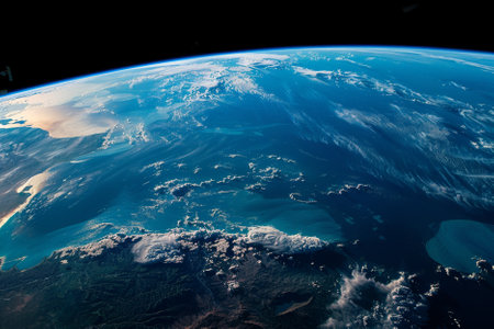 View of the planet Earth from space during a sunrise. Elements of this image furnished by NASAの素材