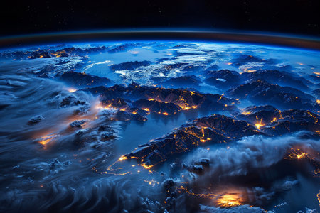 Night view of the planet Earth from space. Elements of this image furnished by NASAの素材
