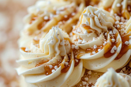 Close up of a peanut butter cake with caramel on top, selective focusの素材