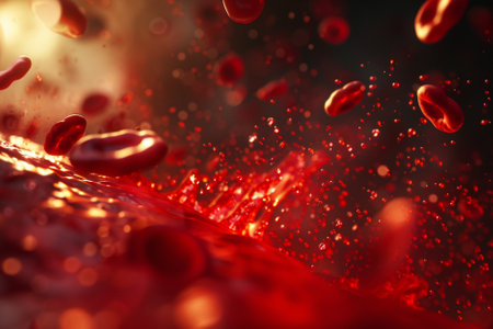 Blood cells with red blood cells. 3d rendering medical illustration.の素材