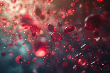 Red blood cells on a dark background. 3d rendering toned imageの素材