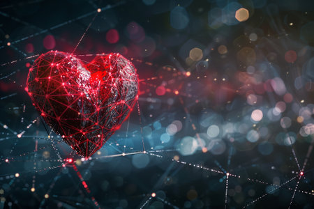 Red heart on a dark blue background. 3d rendering toned image double exposureの素材