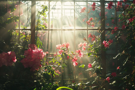 Rhododendron flowers in the garden with sunlight in morningの素材