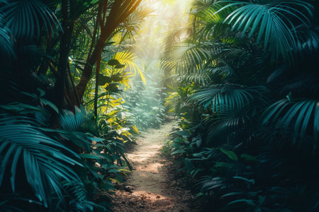 Tropical forest pathway in the rainforest. Nature background.の素材