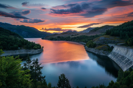 Sunset at Glencoe Reservoir, Cumbria, Englandの素材