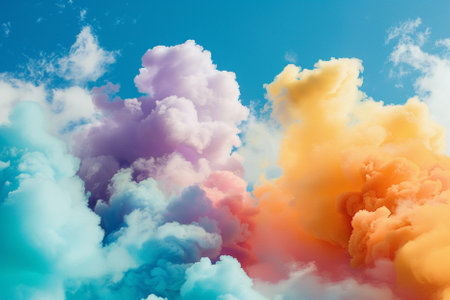 Colorful fluffy clouds in the blue sky. 3D illustration.の素材