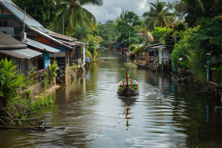 Floating village in the Mekong Delta, Vietnam, Asia.の素材